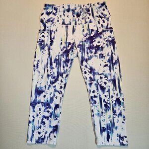 Layer 8 Womens XL Leggings Abstract Floral Blue White Yellow Stretch Pockets